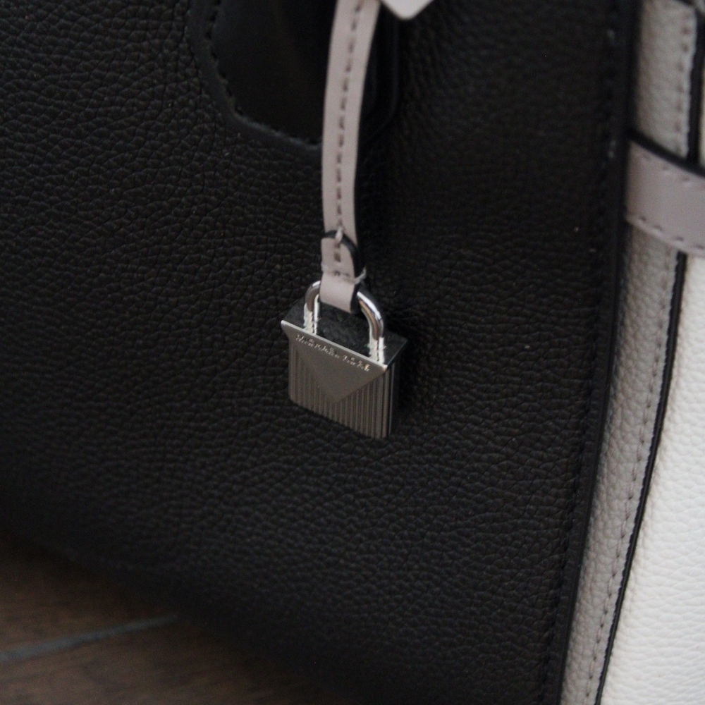 Michael Kors Black and White Colorblock Leather Satchel - Picture 4 of 7